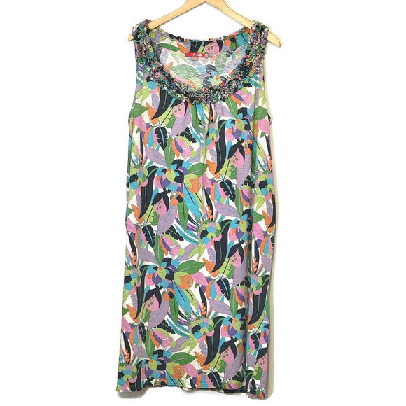 Boden Tropical Floral Print Ruffle Scoop Neck Sleeveless Midi Long Dress Size 18 - Picture 10 of 10